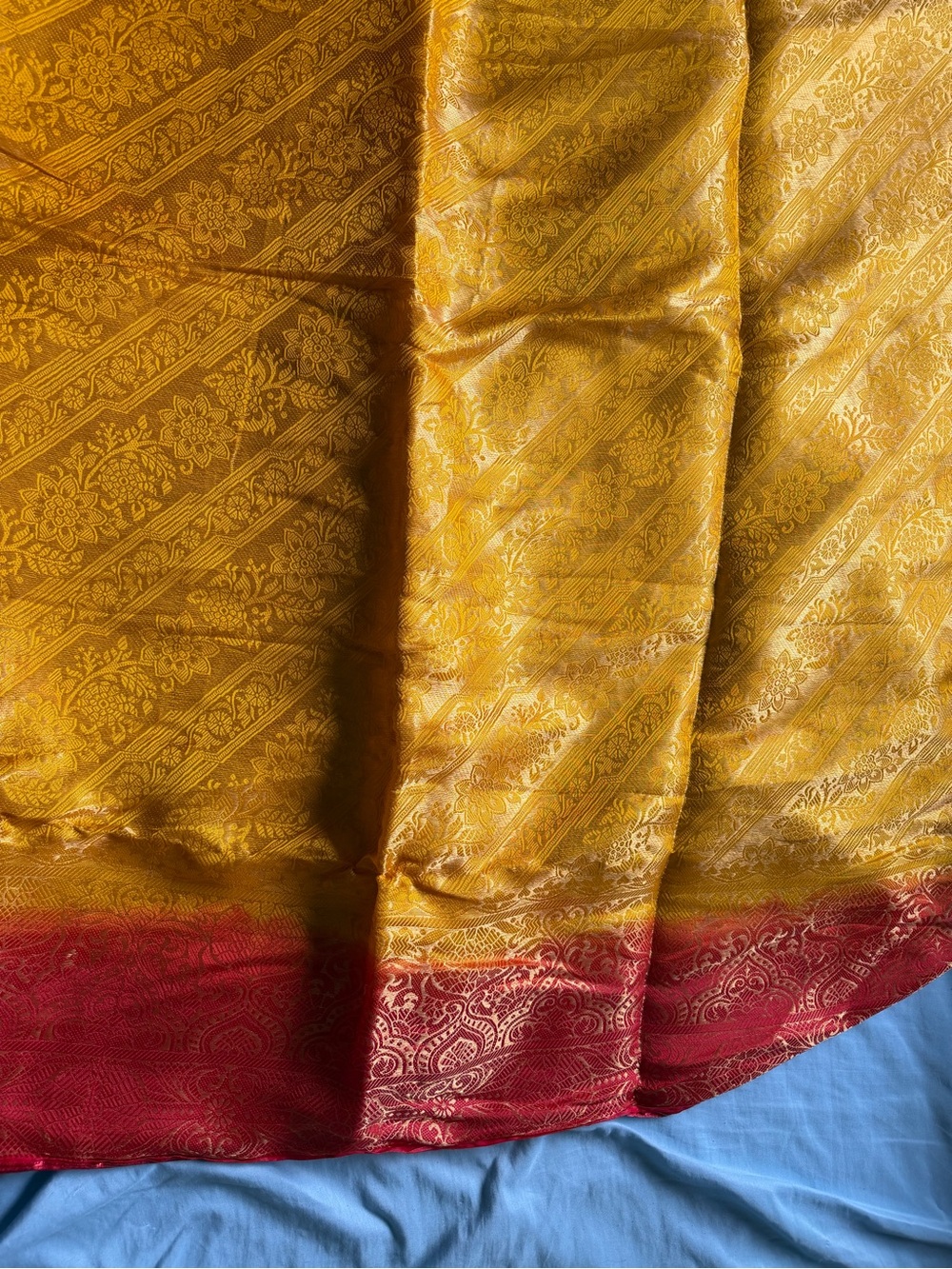 Saree in Golden Yellow with Red Border